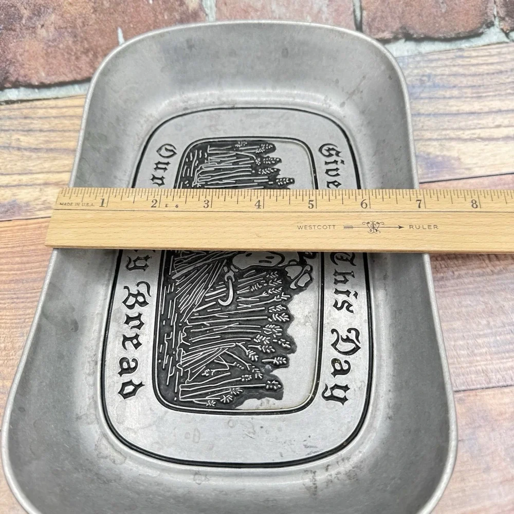 Vintage Wilton Armetale Pewter Tray Give Us this Day Our Daily Bread  USA Patina